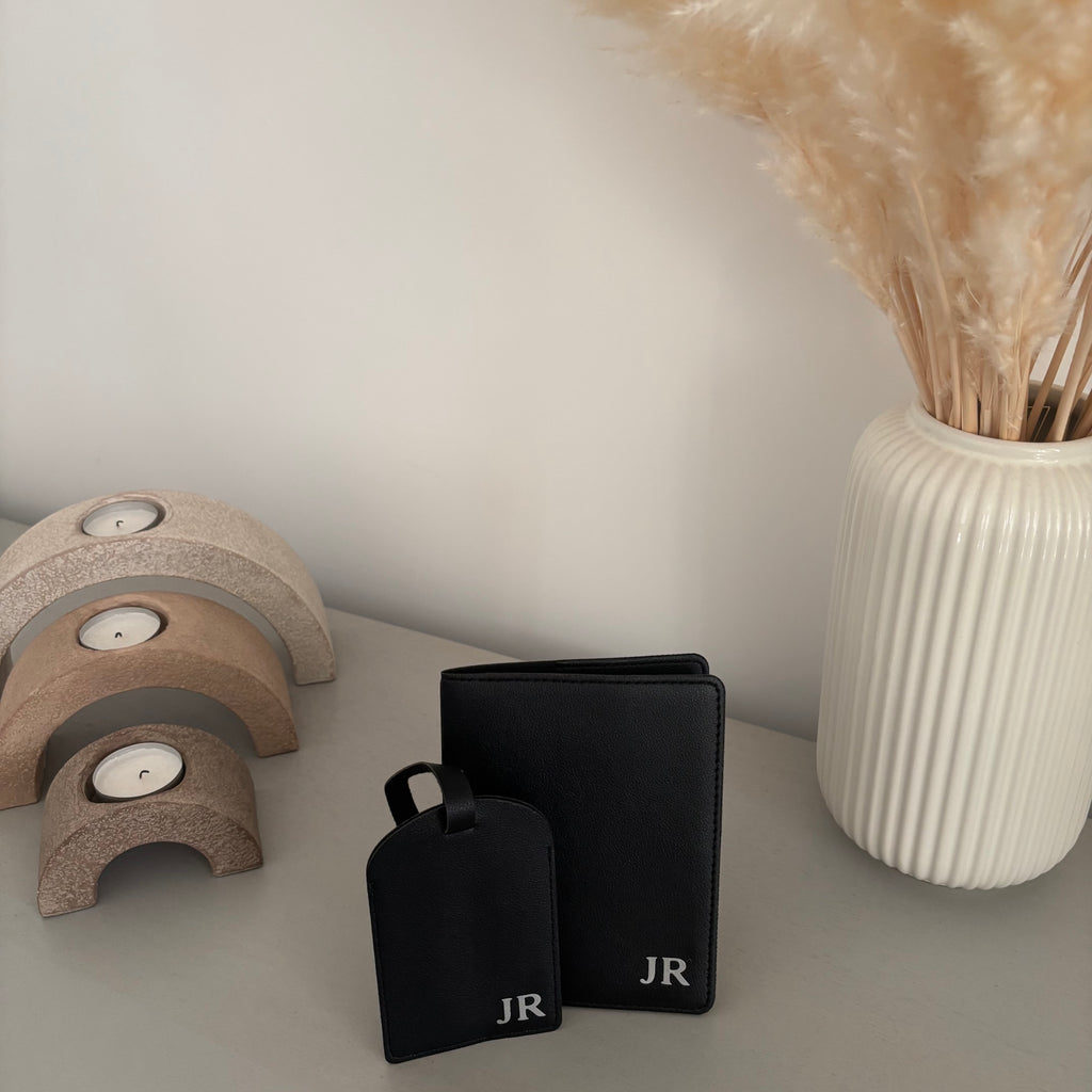Black Passport & Luggage Tag Set