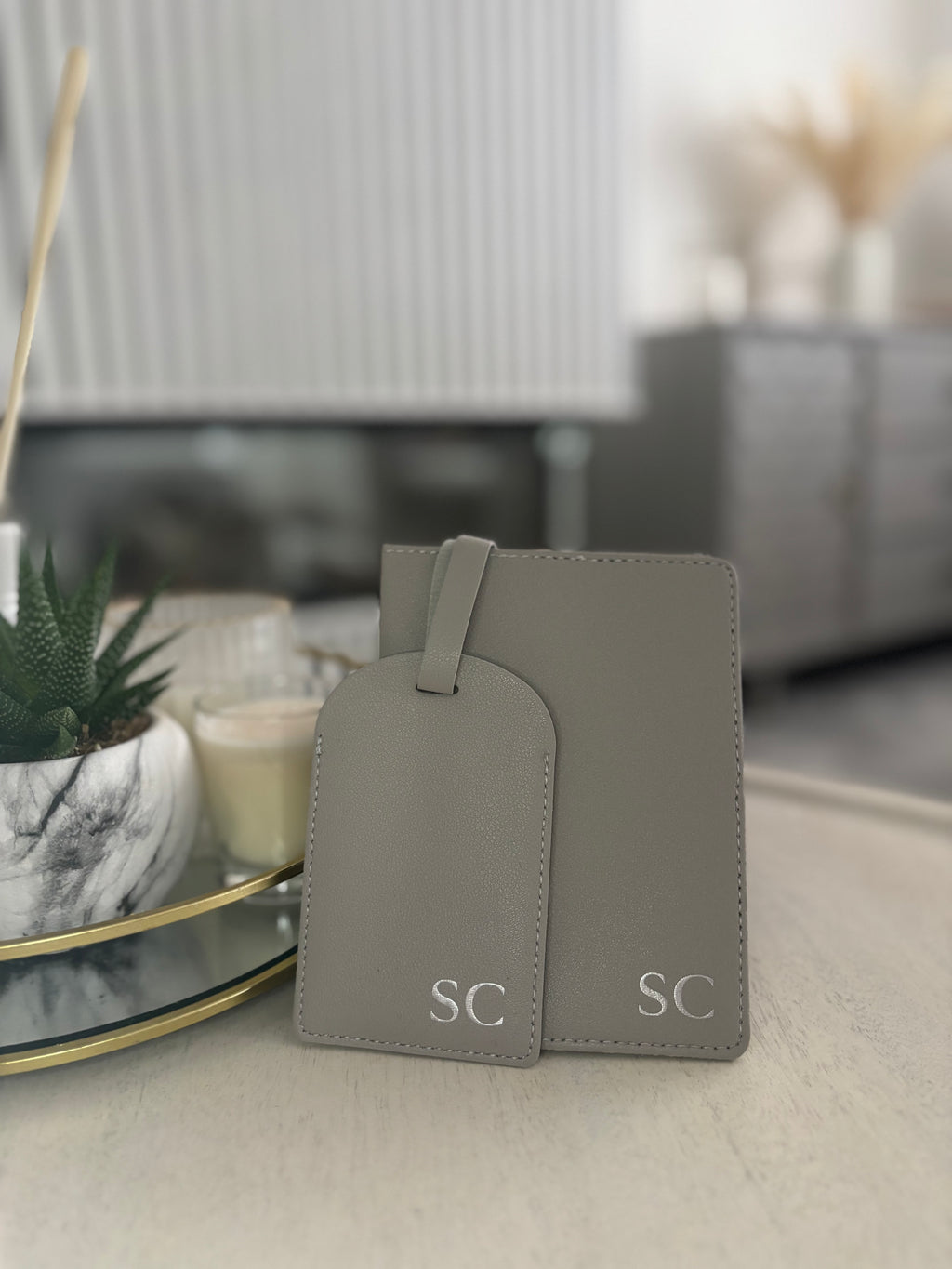 Grey Passport & Luggage Tag Set